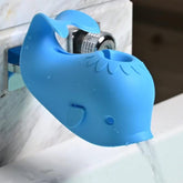 ALIBEBE faucet cover whale blue closeup shows soft silicone protecting baby during baths