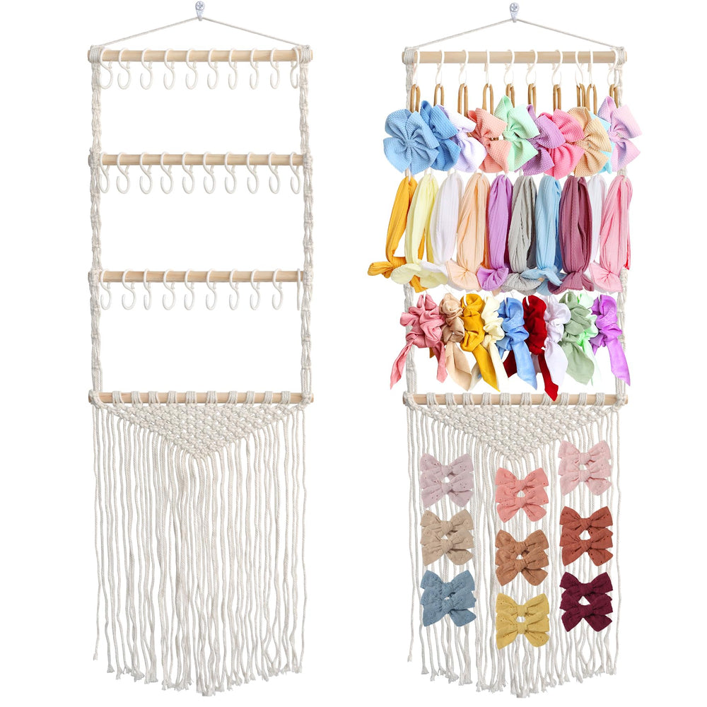ALinmo headband holder macrame front view keeps baby bows neat