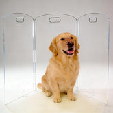 All Cheerful Clear Freestanding Pet Gate 3-panel folded for space-saving storage