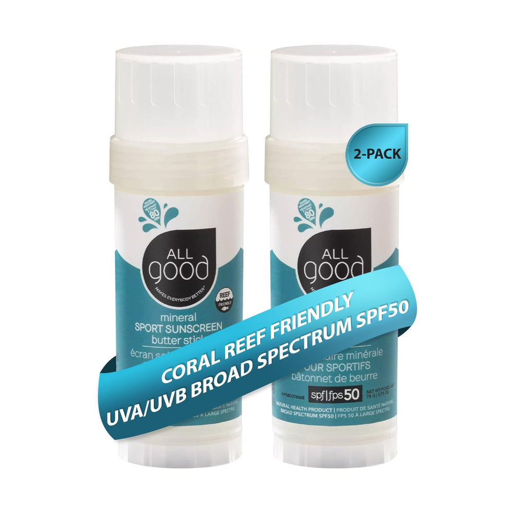 All Good Sports sunscreen butter stick on the face for gentle SPF protection.