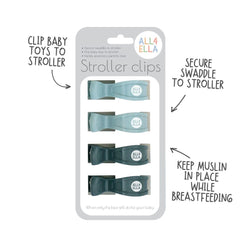 All4Ella stroller clip closeup shows easy-fasteners for quick, secure blanket attachment.