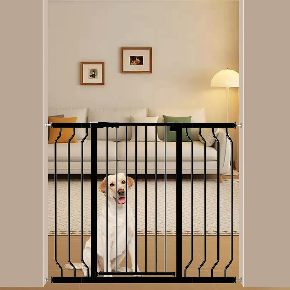 ALLAIBB black 40.55-inch gate in use provides secure doorway safety for babies and pets.