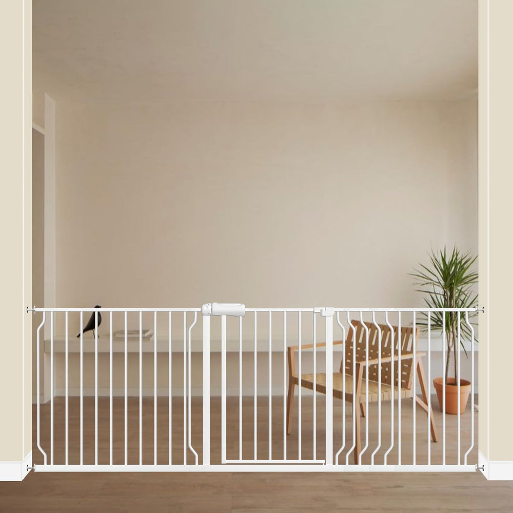 ALLAIBB extra wide baby gate installation shows secure pressure mount in doorway