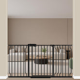 ALLAIBB extra-wide pressure-mount gate closed, sturdy barrier for babies and pets.