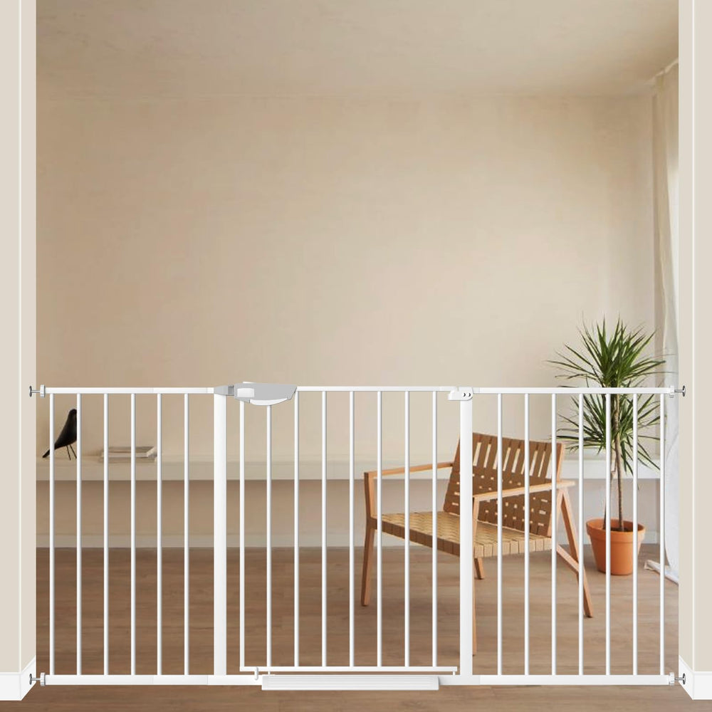 allaibb triple-lock-gate-wide-front-view shows a sturdy barrier for stairs and playtime.