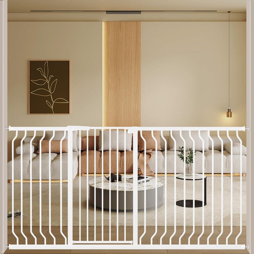 ALLAIBB White gate front view, sturdy steel frame supports durable baby space.