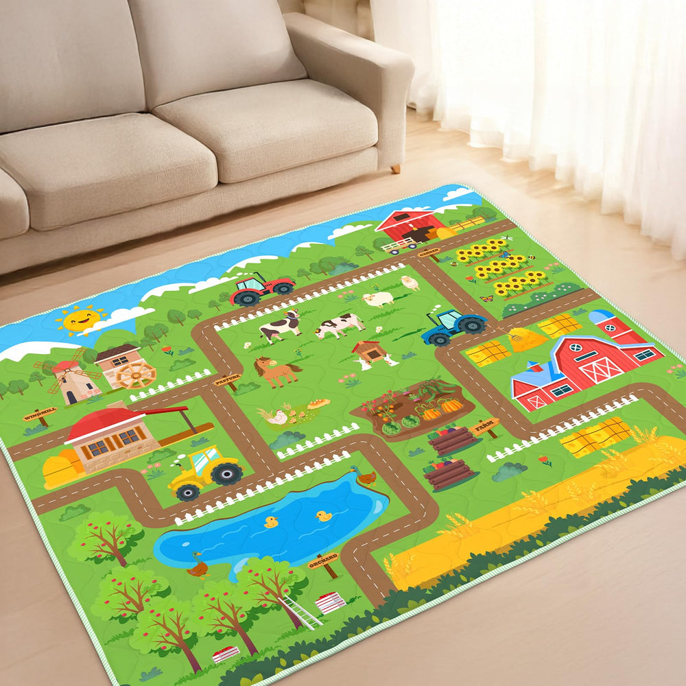 alldomess play mat 71x59 green farm dinosaur pattern for soft, comfortable play