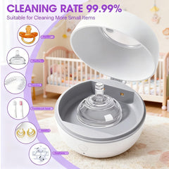 ALLGLAM USB-rechargeable pacifier sterilizer offers convenient power on the go.