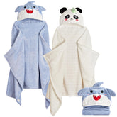 Allureza hooded toddler towel with animal hood in coral fleece for quick drying.