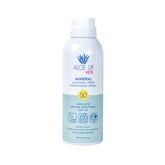 Aloe Up Kids mineral sunscreen spray bottle offering quick-absorbing protection for delicate skin.