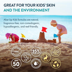 Aloe Up Reef Safe mineral sunscreen spray fragrance-free for sensitive skin.
