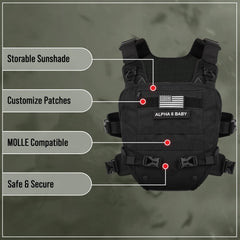 Alpha Six Baby Carrier made from durable 1000D nylon for rugged adventures.