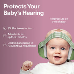 Alpine Muffy Baby pink ear protection with adjustable headband for secure wear.