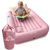 Alpine Ridge toddler travel bed pink side view demonstrates portable comfort on the go.