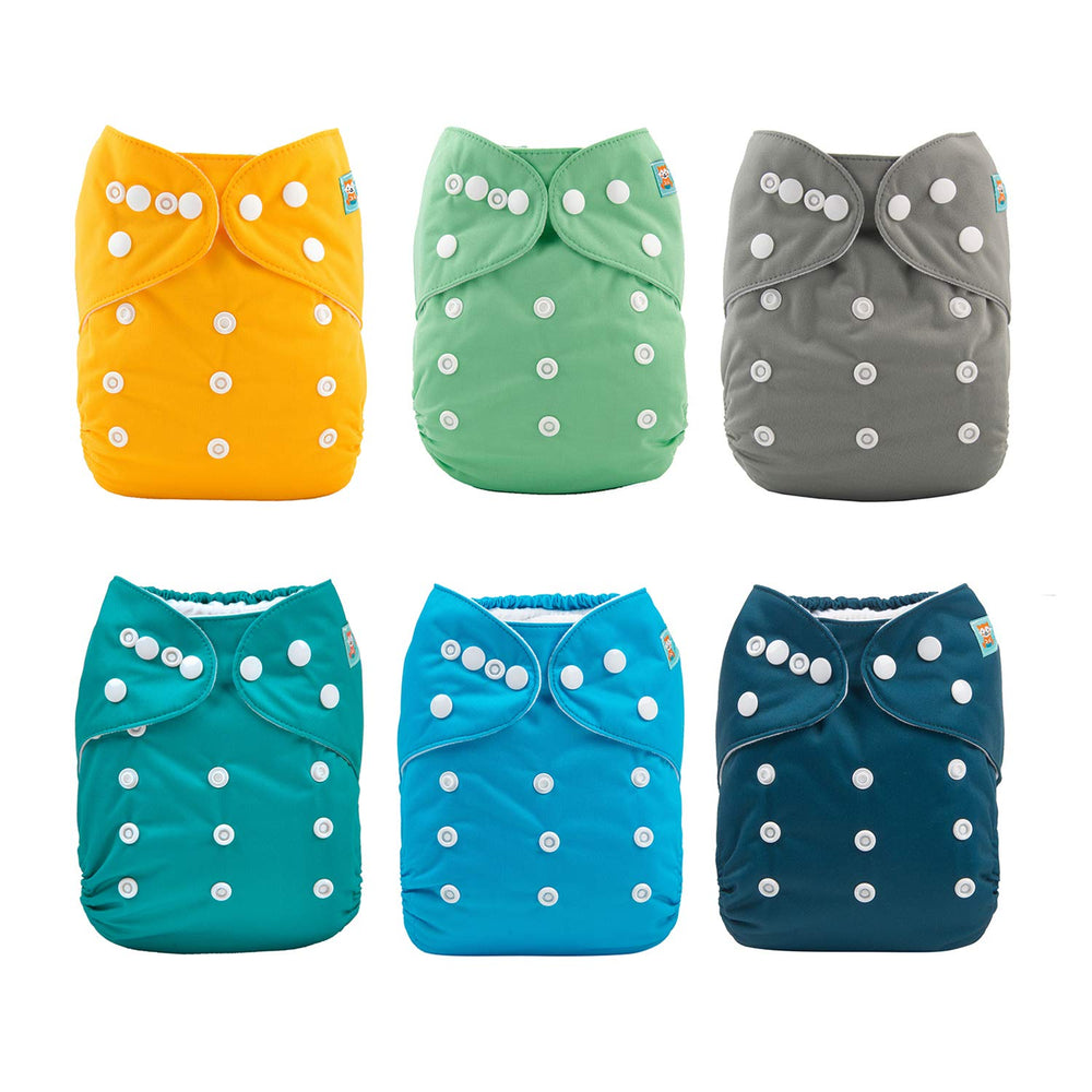 ALVA cloth diaper six-pack front view illustrates an easy start for growing babies