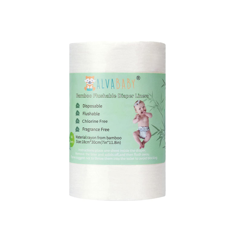 ALVABABY diaper liner pack with 100 sheets for convenient cloth diapering.