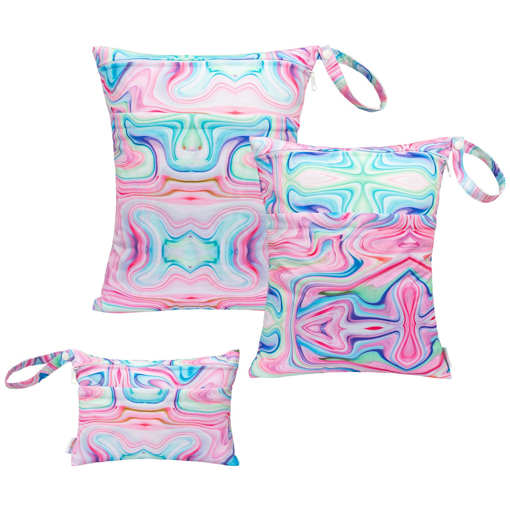 ALVABABY wet/dry bag pink large section keeps wet items organized while traveling.