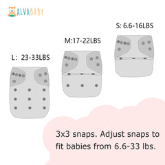ALVABABY diaper with adjustable snaps enables a snug fit and growth.