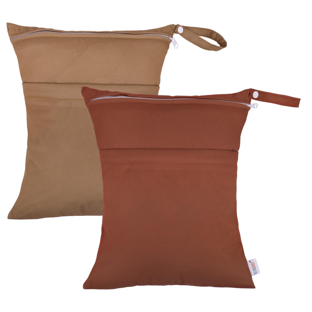 ALVABABY wet-dry bag with two zipper pockets organized for wet and dry items.