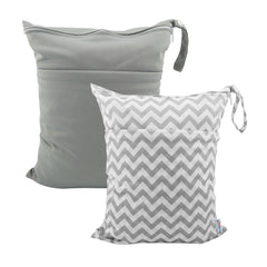 ALVABABY wet-dry bag with two zippered pockets keeps wet and dry items organized.