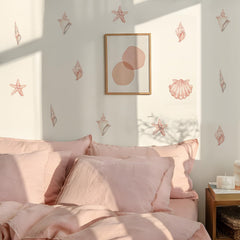 Alwayspon watercolor pale pink shell art wall decals soften living spaces for a cozy look.