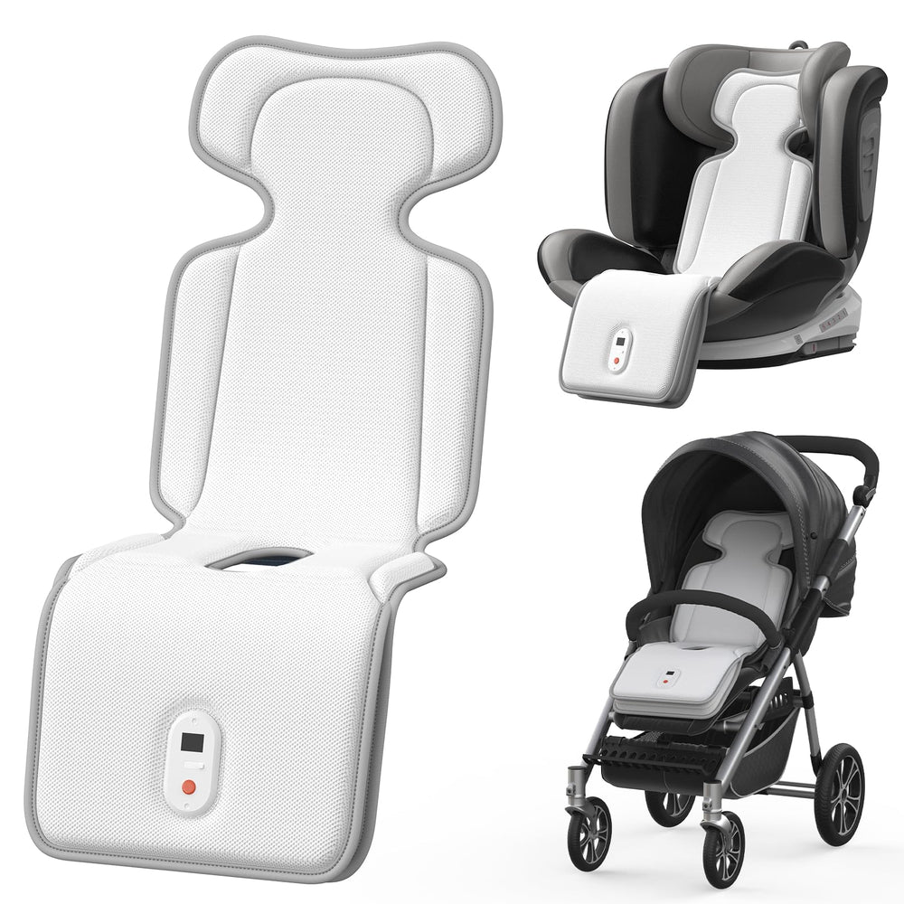 AMACOOL baby stroller cooling pad back view showing full-seat cooling in use.