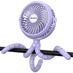 AMACOOL battery-operated stroller fan clipped on securely for a travel-ready ride.
