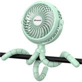 AMACOOL stroller fan clip-on close-up showing flexible tripod for car seat safety