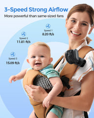 AMACOOL mini baby clip fan attached to carrier for portable cooling