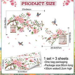 AM AMAONM pink peony with birdcage wall decal for charming kids’ room ambiance.