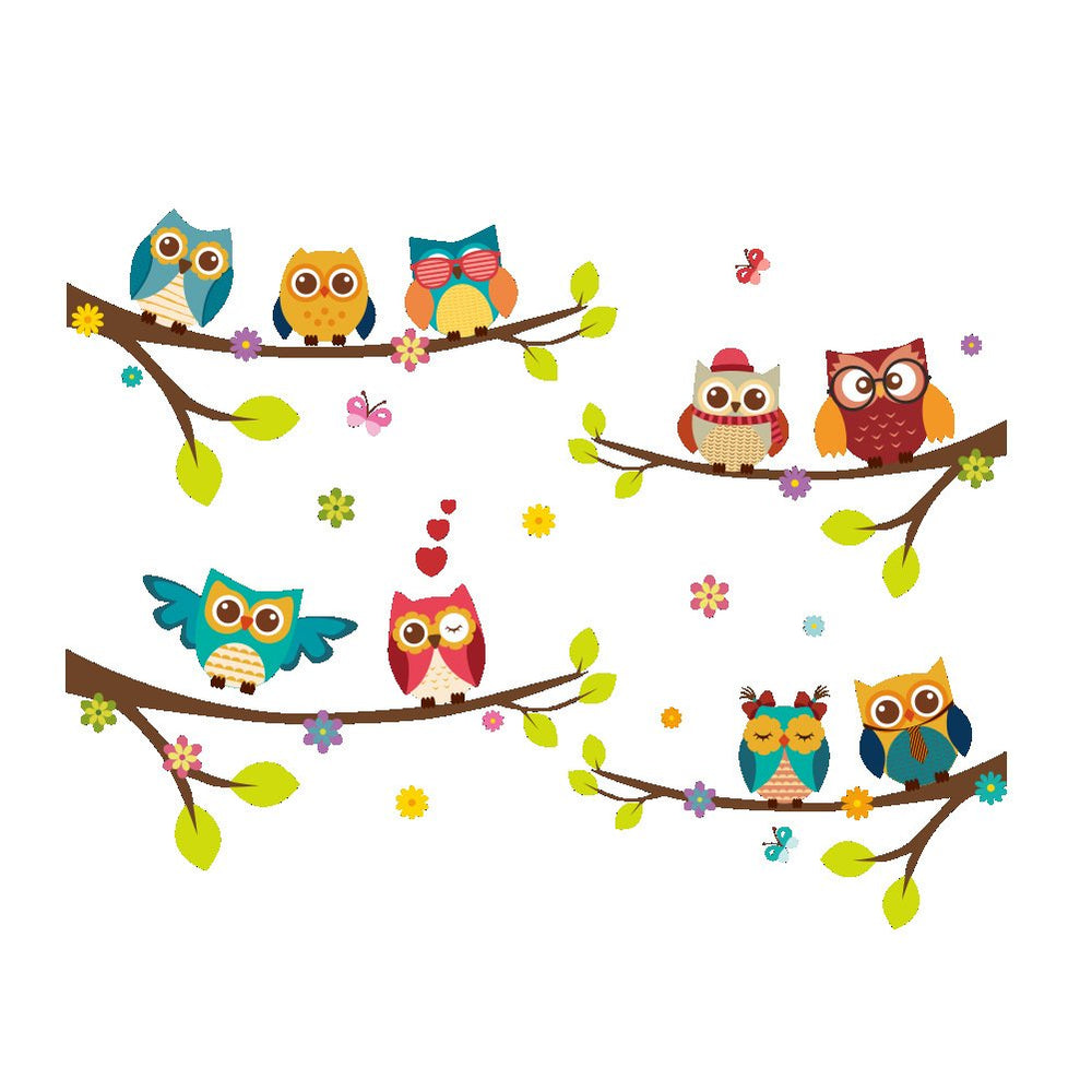AM AMAONM owls wall decal on tree branches adds playful, educational charm to kids' room decor.