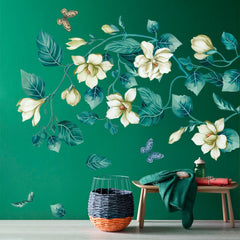 AM AMAONM 3D blue flower vine wall decal adds depth to living room walls.