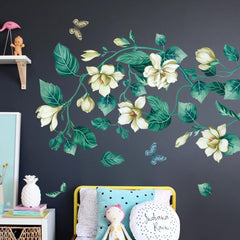 AM AMAONM blue flower vine wall mural provides dimensional decor in a room.