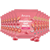 Amara Breakfast Oat Melts packaging with strawberry flavor, ideal on-the-go snack