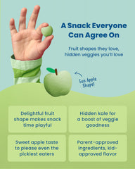 Amara Fruit Bites Apple Kale toddler-snack displays kid-friendly shape for lunchboxes.