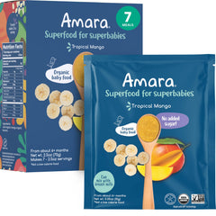 Amara Organic Baby Food Stage 2 Tropical Mango pouch for convenient on-the-go nourishment