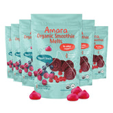 Amara Smoothie Melts Beets n' Berries bag closeup highlights resealable packaging for mess-free on-the-go snacking.
