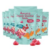 Amara Smoothie Melts package showcases carrot-raspberry flavor for convenient grab-and-go snacking.
