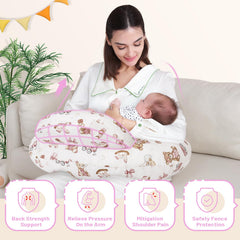 AMASKY nursing pillow removable cover close-up highlights machine-washable care.