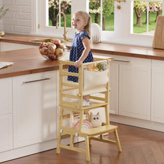 Amazer bamboo toddler step stool anti-tip-rail keeps kids steady at the sink