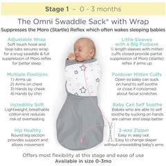 Amazing Baby Omni Swaddle Sack foldover mitten cuffs protect tiny hands.