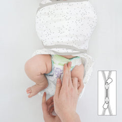 Amazing Baby Omni Swaddle Sack two-way zipper enables easy diaper checks.