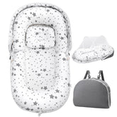 AmazingLife Baby Lounger Star mosquito-net setup highlights breathable, skin-friendly fabric for newborn comfort.