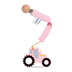 AmazingM baby tractor teether pink with textured silicone to soothe gums