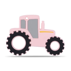 AmazingM Car Series teether tractor pink front view for soothing gums.