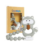 AmazingM gray raccoon teether with textured surfaces for soothing gums