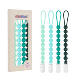 AmazingM green baby teething clip pack front view for safe pacifier attachment.
