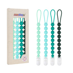 AmazingM green baby teething clip pack front view for safe pacifier attachment.