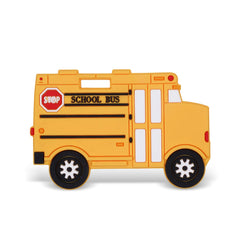 AmazingM school bus teether yellow calms teething gums during playtime.