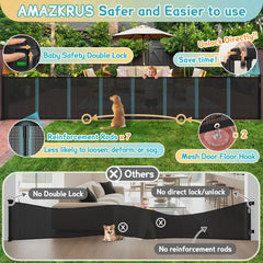 AMAZKRUS 42-inch tall gate installed on stairs, providing a tall barrier for pets and kids.